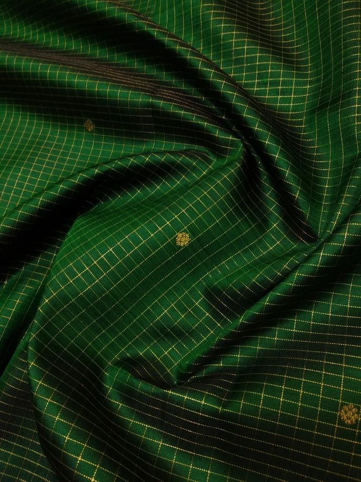 Emerald green silk with a gold check
